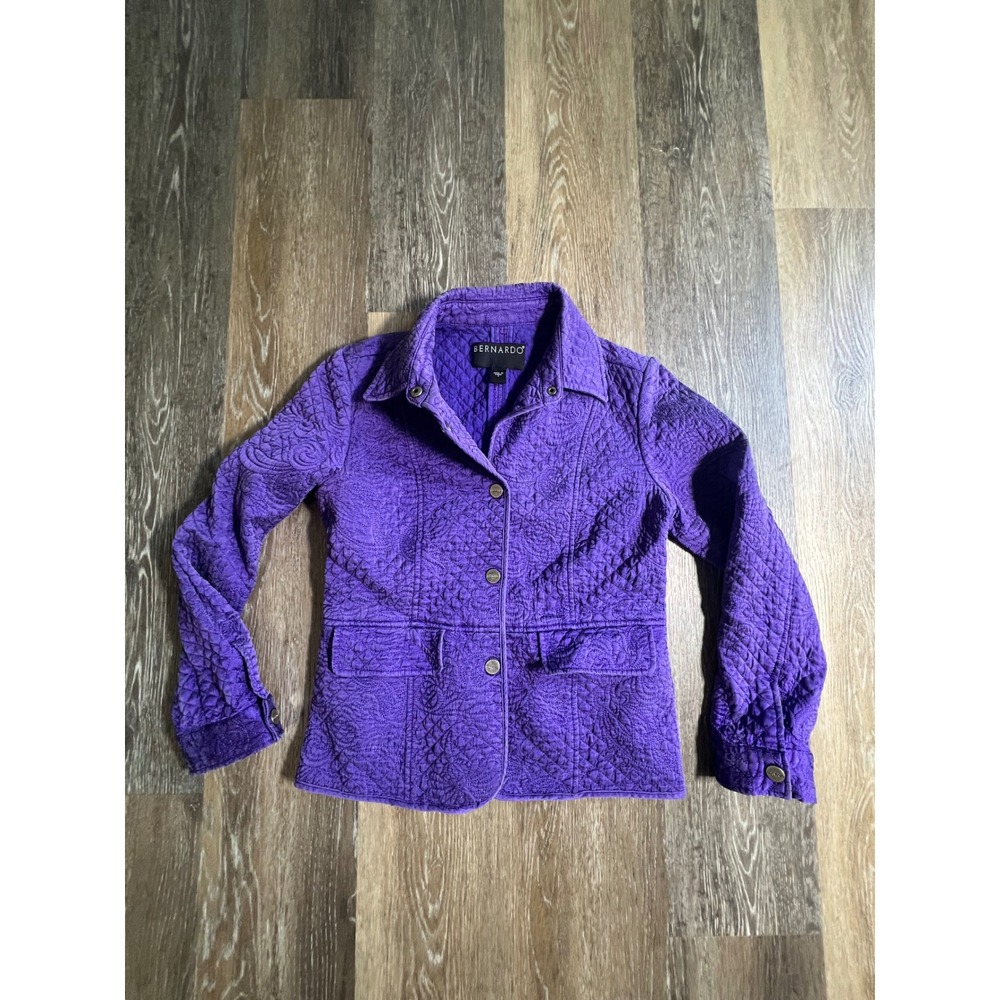 Bernardo Quilted Jacket Womens Small Purple Floral Textured Button Up